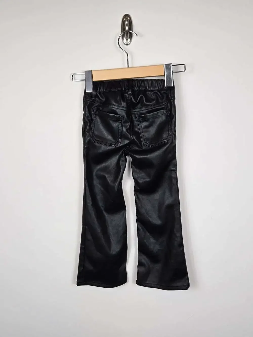 Baby Gap Girls Size 4 Black Faux Leather Flare Pants Y2K